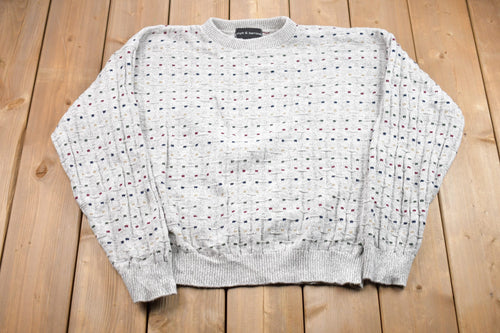 Vintage 1990s Craft & Barrow Knitted Sweater / Vintage 90s Crewneck / Pattern Sweater / Outdoor / Hand Knit / Pullover Sweatshirt