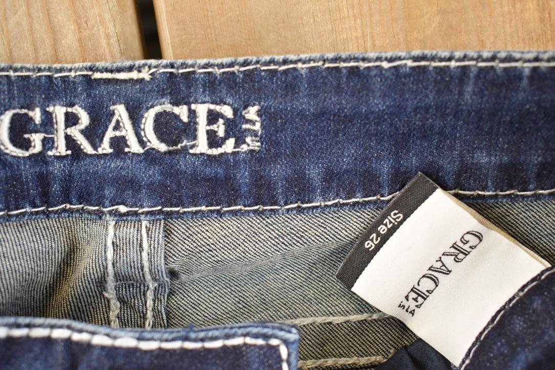 Vintage Deadstock Y2K Grace In LA Bedazzled Bootcut Low Rise Jeans Women's Size 26 x 32