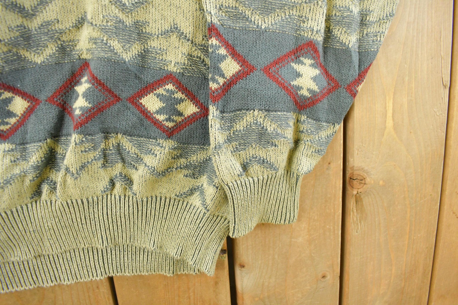 Vintage 1990s Claiborne Aztec Navajo Knit Crewneck Sweater Men's XL