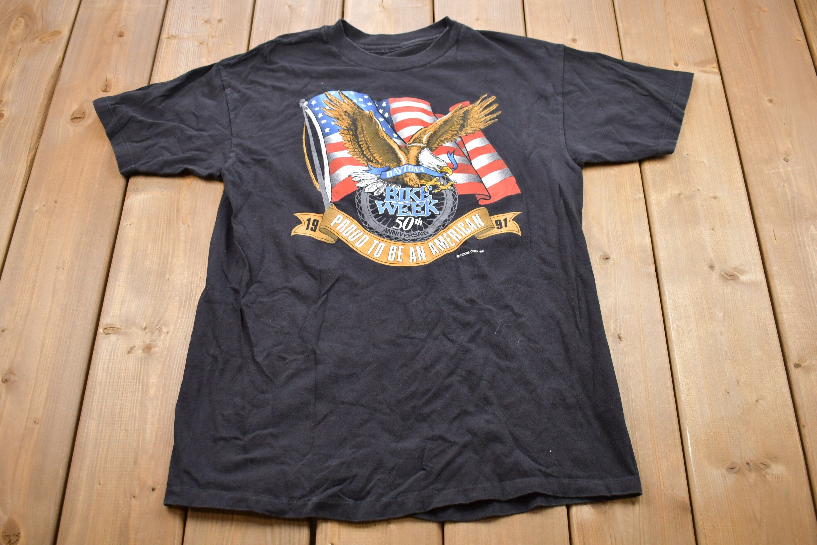 Vintage 1991 Bike Week American Pride Eagle Graphic T-Shirt