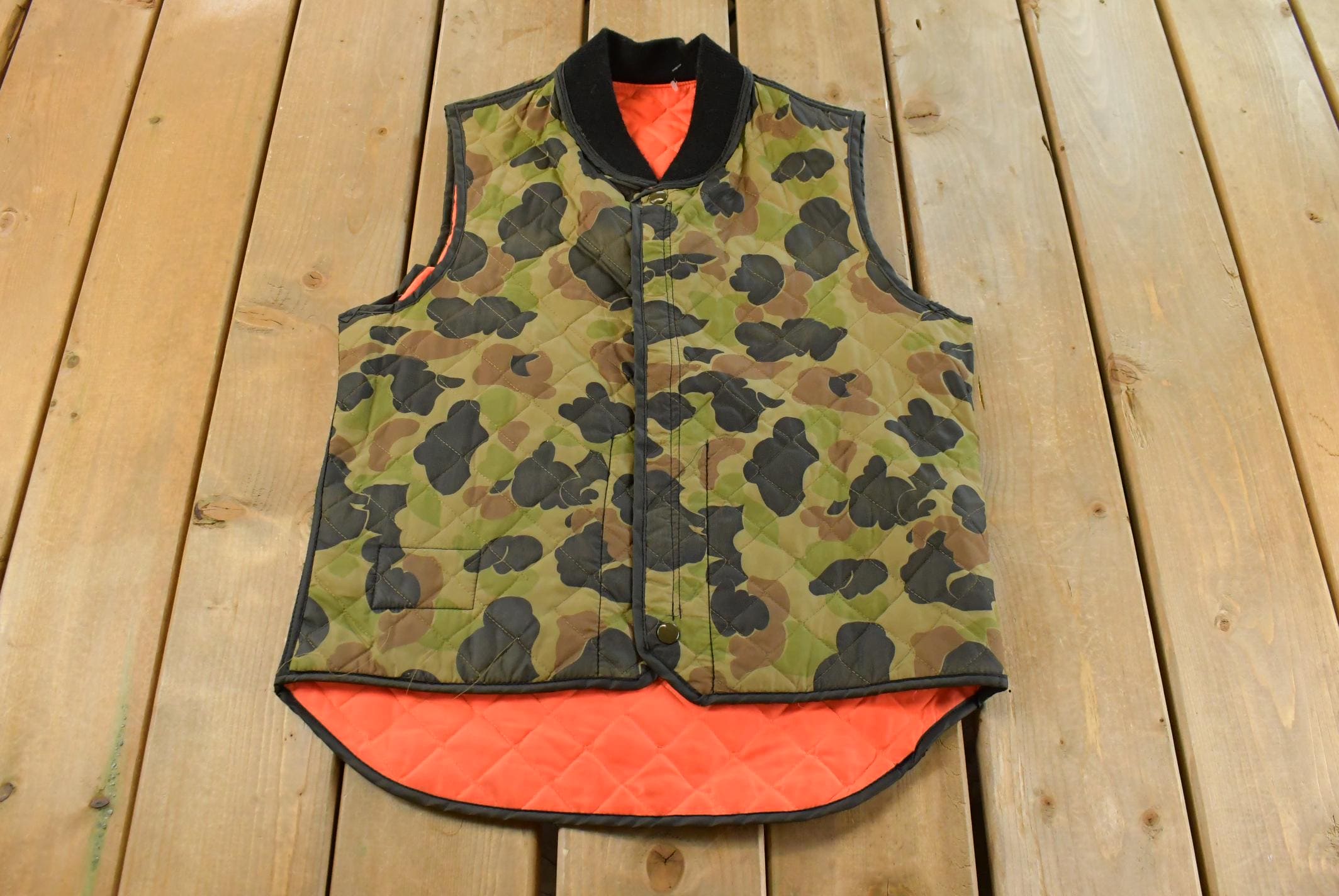 Vintage 1970s Duck Camo Hi Vis Vest Puffer Jacket Men's Medium /