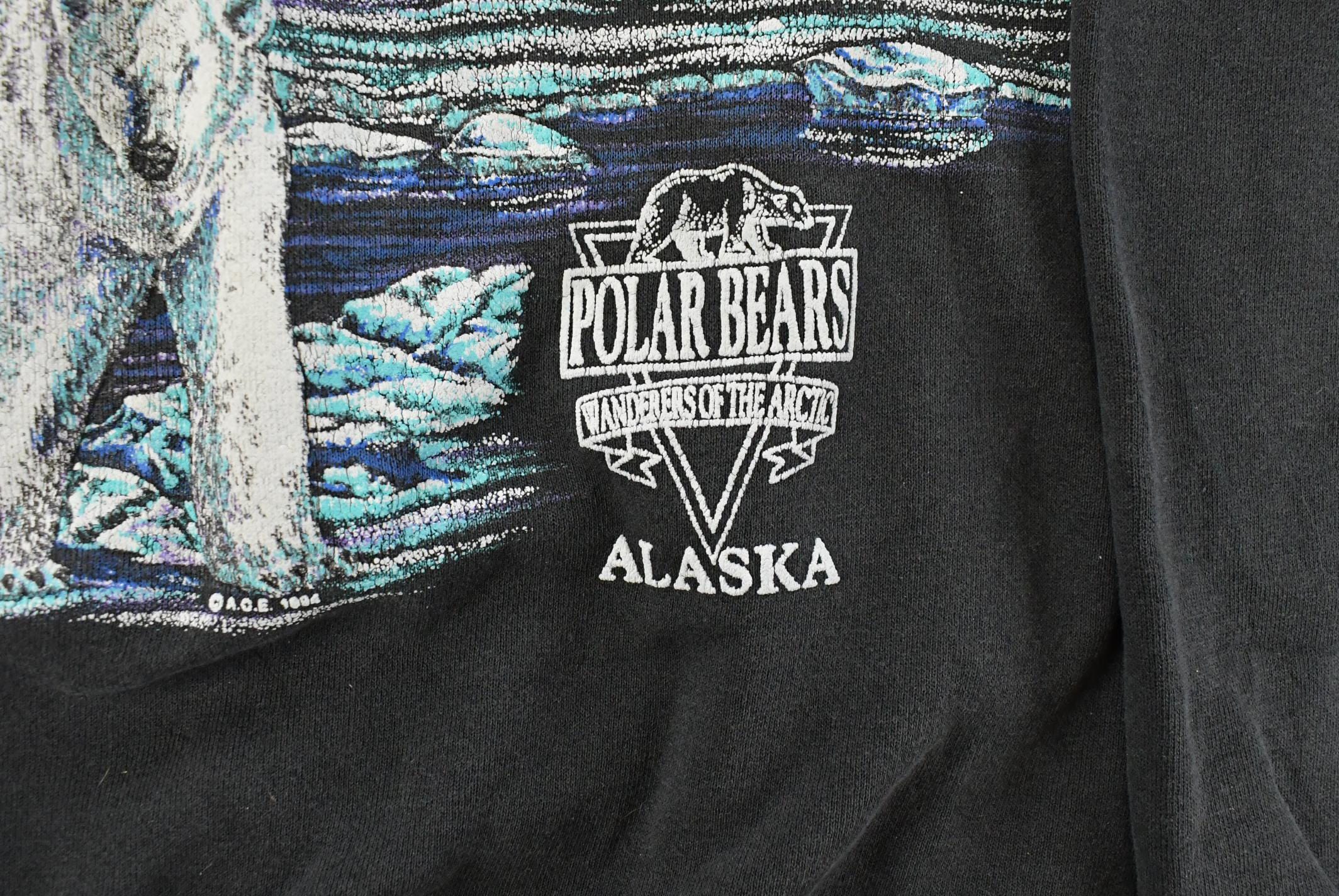 Vintage 1990s Alaska Polar Bears Graphic Print AOP Crewneck Sweatshirt Mens L