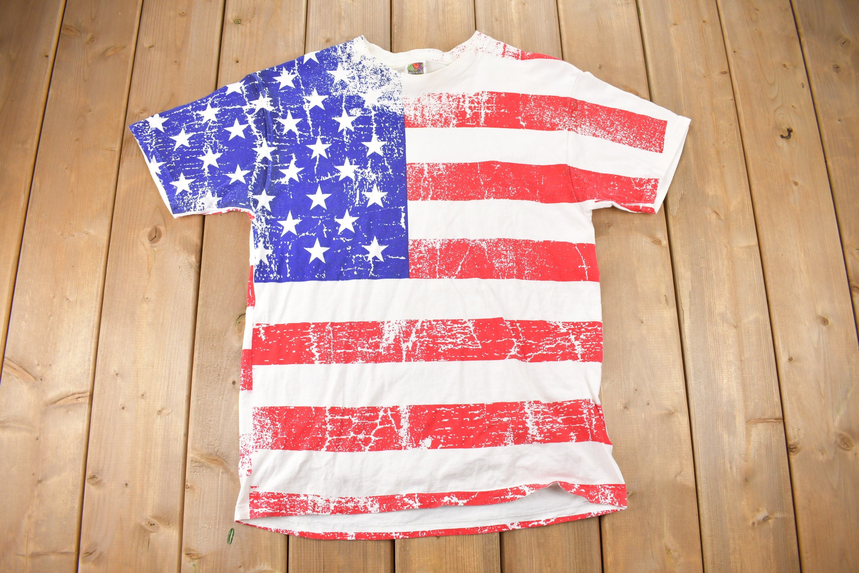 Vintage 1990s USA Flag Graphic Souvenir T Shirt