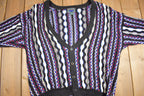 Vintage 1990s Etchings 3-D Knit Cardigan Sweater  Grandpa Sweater  Made in Canada  Vintage Streetwear  Coloured Cable Knit
