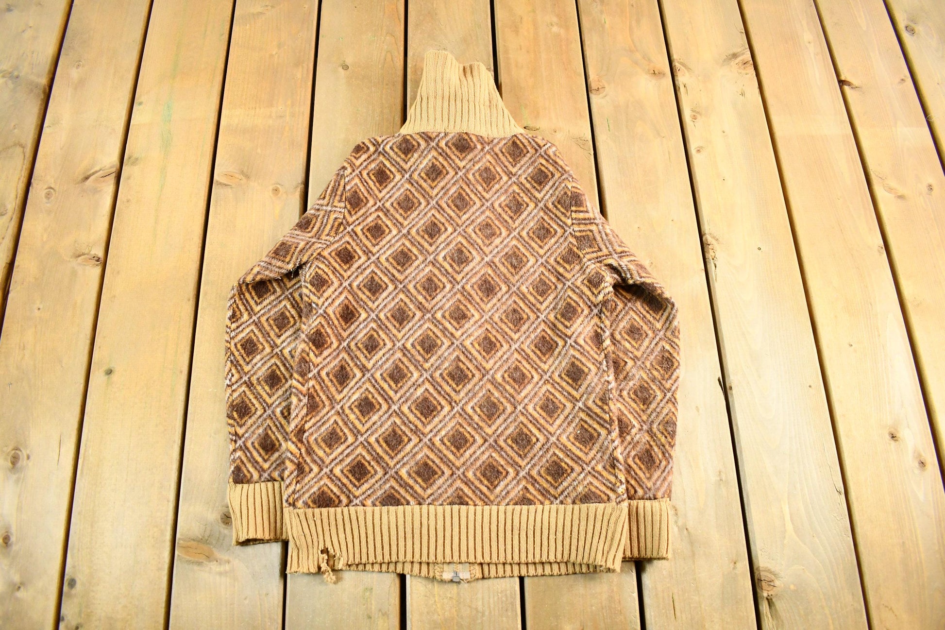 Vintage 1970s Suntai Knit Full Zip Shawl Collar Sweater Women's Small