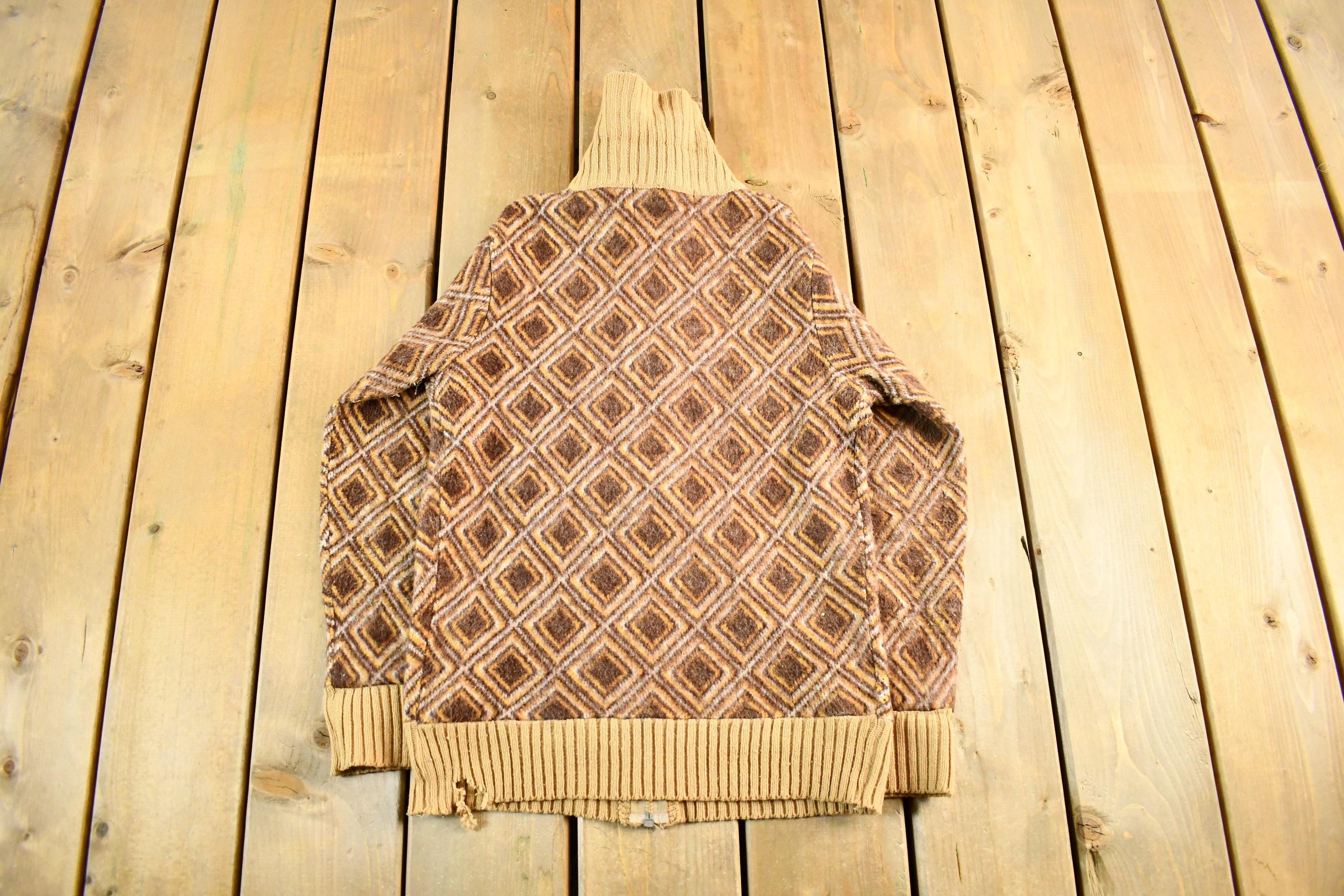 Vintage 1970s Suntai Knit Full Zip Shawl Collar Sweater Women's Small