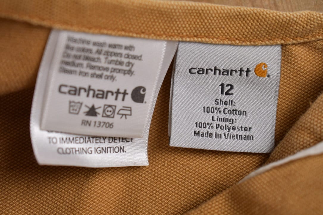 Vintage 1990s Carhartt Beige Double Knee Canvas Quilted Overalls