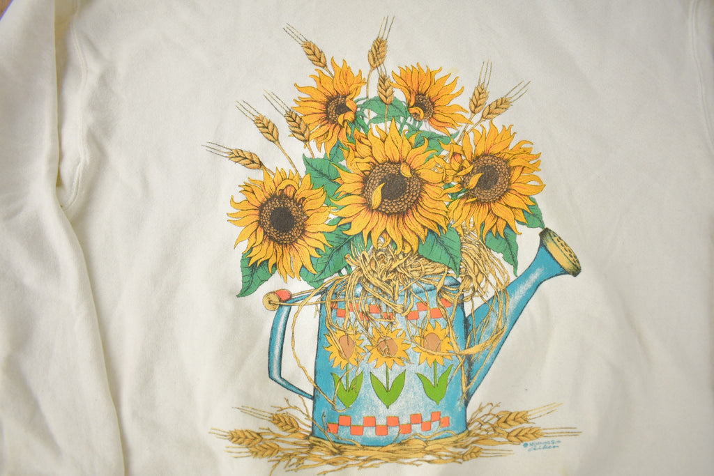 Vintage 1990s Morning Sun Sunflower Graphic Cute Grandma Style Crewneck Sweater