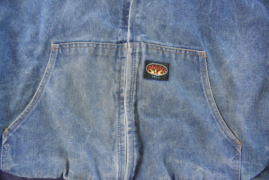Vintage 1990s Rasco Denim Plaid Lined Fire Resistant Hooded Jacket Men's 2XL