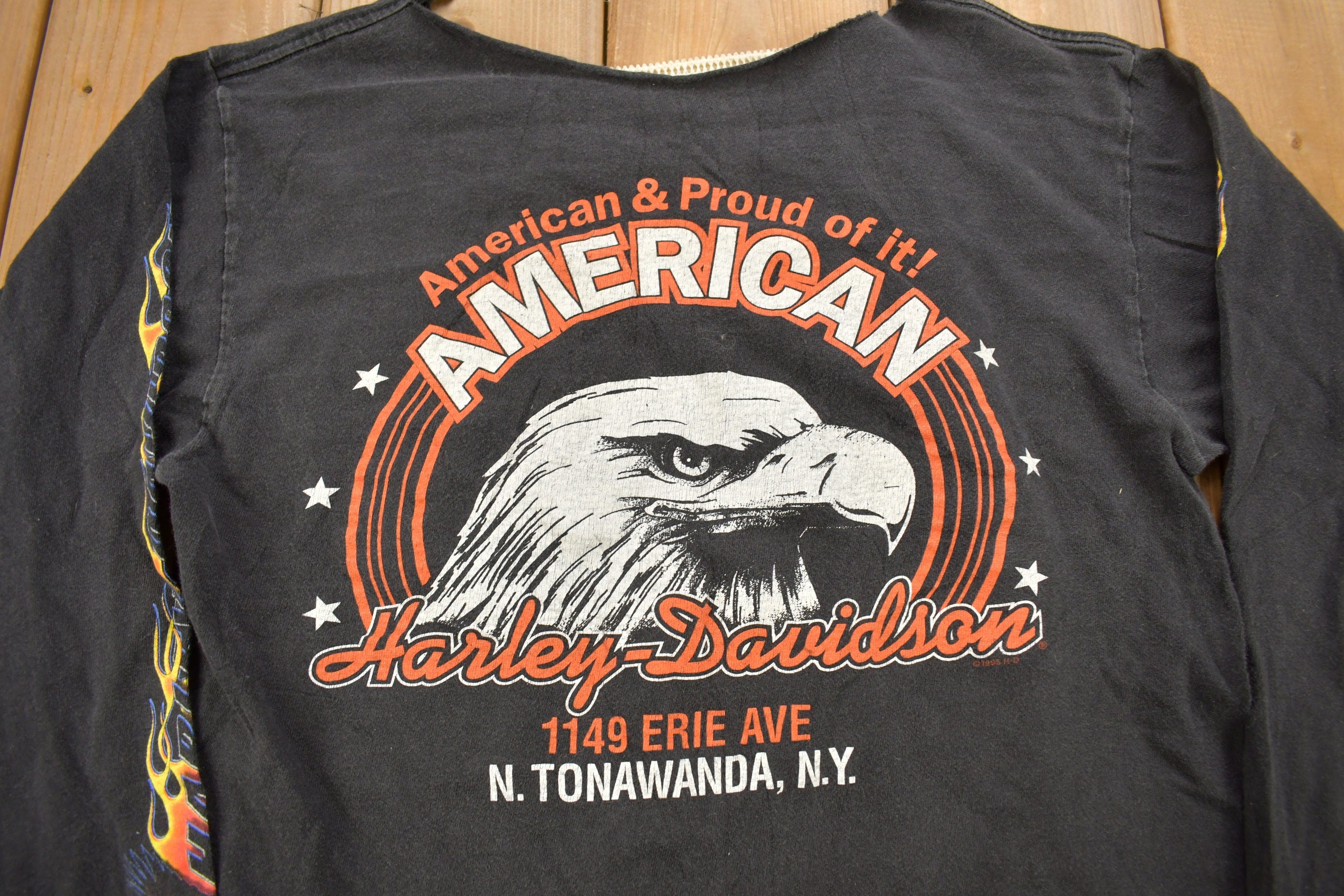 Vintage 199 Harley Davidson Motorcycles Tonawanda NY Flaming Eagle Long Sleeve T-Shirt