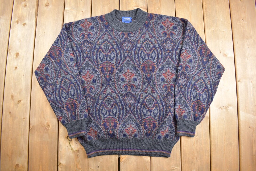 Vintage 1980s Cambridge Classics Knit Sweater / Made In Italy / Outdoorsman / Vintage Knit / Winter Sweatshirt / Abstract