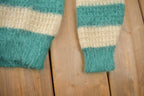 Vintage 1970s Wool Knit Bow Tie Green Beige Stripe Sweater