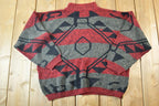 Vintage 1990s Knit Abstract Pattern Crewneck Sweater Mens L