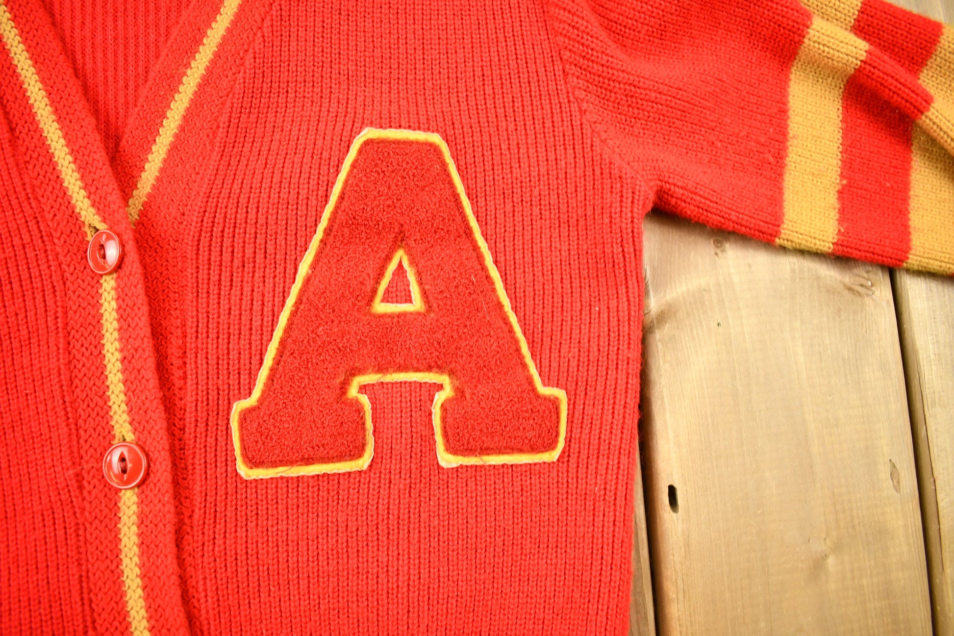 Vintage 1960s Collegiate Cardigan Knit Sweater  Hewlett Sporting Goods  Vintage Cardigan  Button Up  Patchwork  Made In Canada