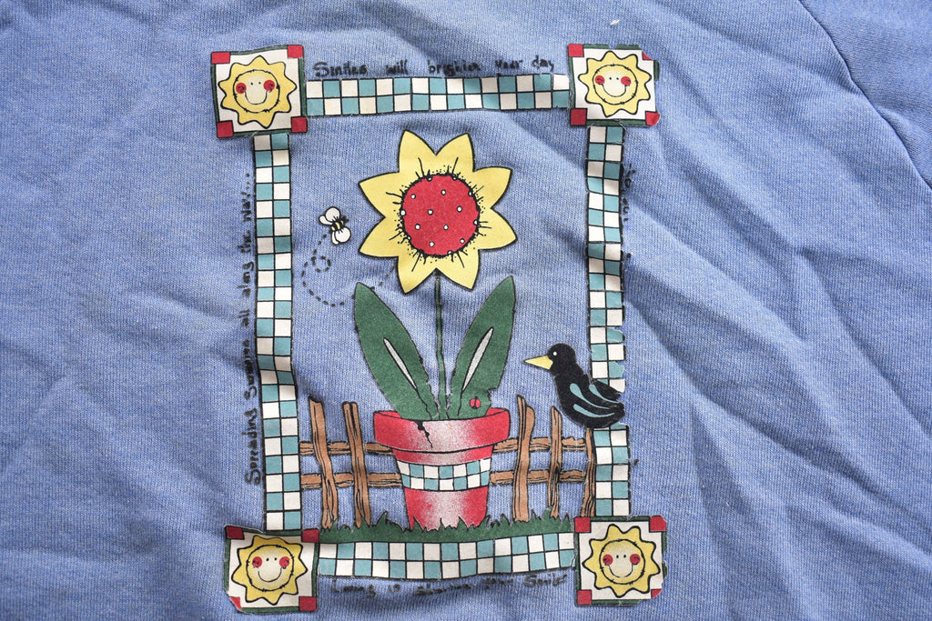 Vintage 1990s Sunshine Theme Floral Graphic Crewneck Sweater