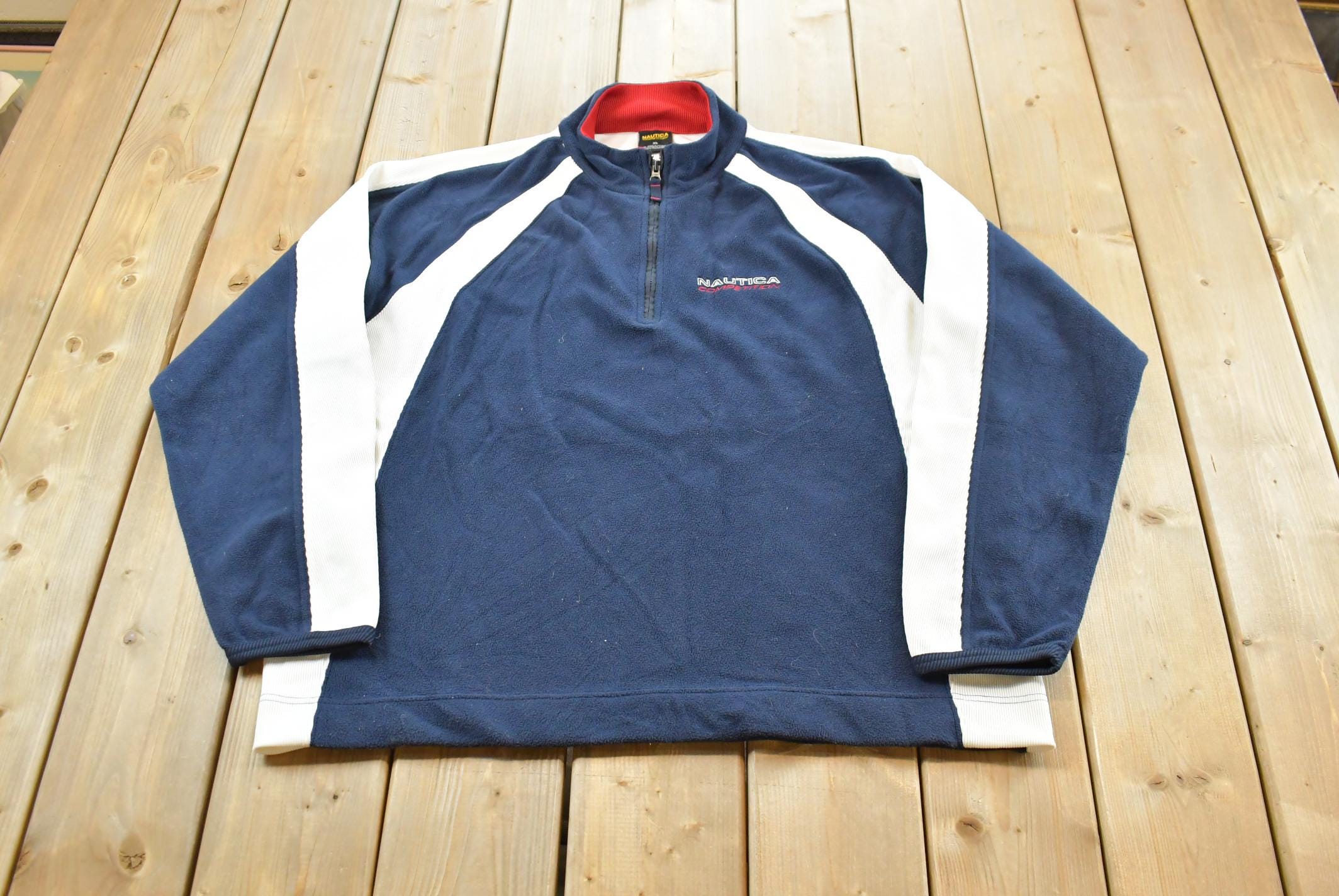 Vintage 1990s Nautica Competition Fleece Sweater Men's M / Outdoorsman / 90s Outdoorsman Sweater / Fleece Hiking Zip up / Made in USA