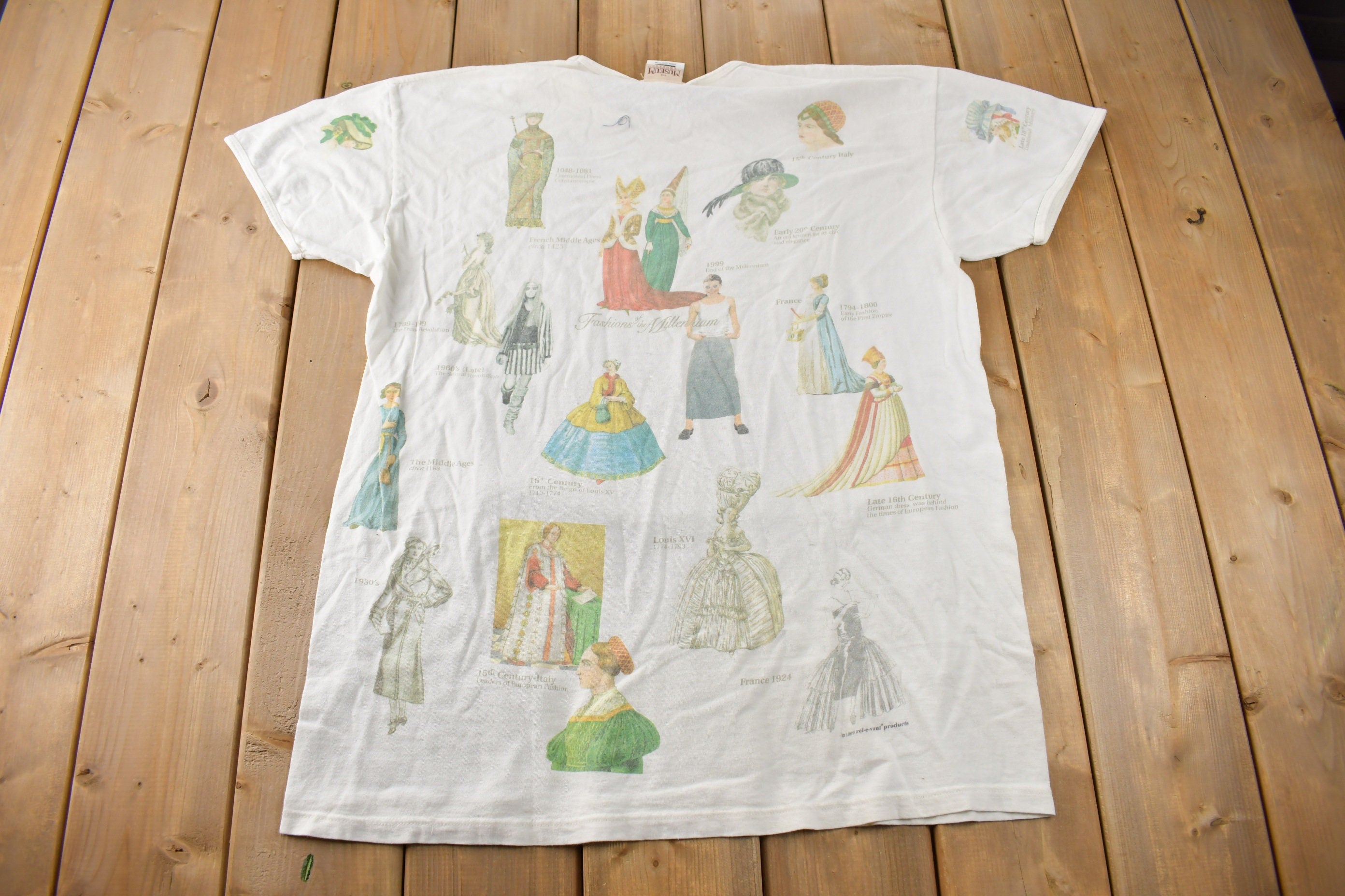 Vintage 1999 Fashion Of The Millennium All Over Print Graphic T Shirt Made In USA