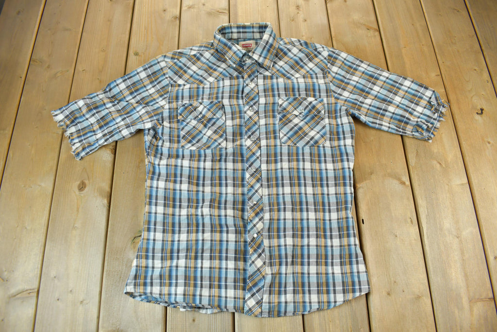Vintage 1990s Levi's Western Wear Pearl Snap Plaid Button Up Shirt Size M
