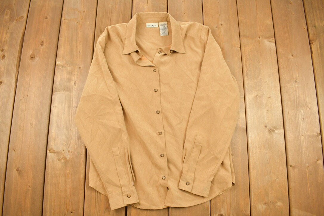 Vintage 1990s Women's White Stag Blank Button Up Shirt