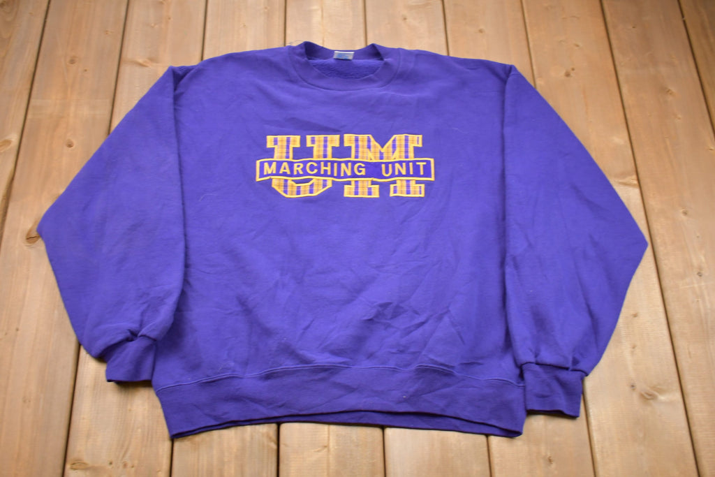 Vintage 1990s University of Michigan Marching Unit Collegiate Crewneck  Sweatshirt  Embroidered  NCAA Sweatshirt  Sportswear  Plaid