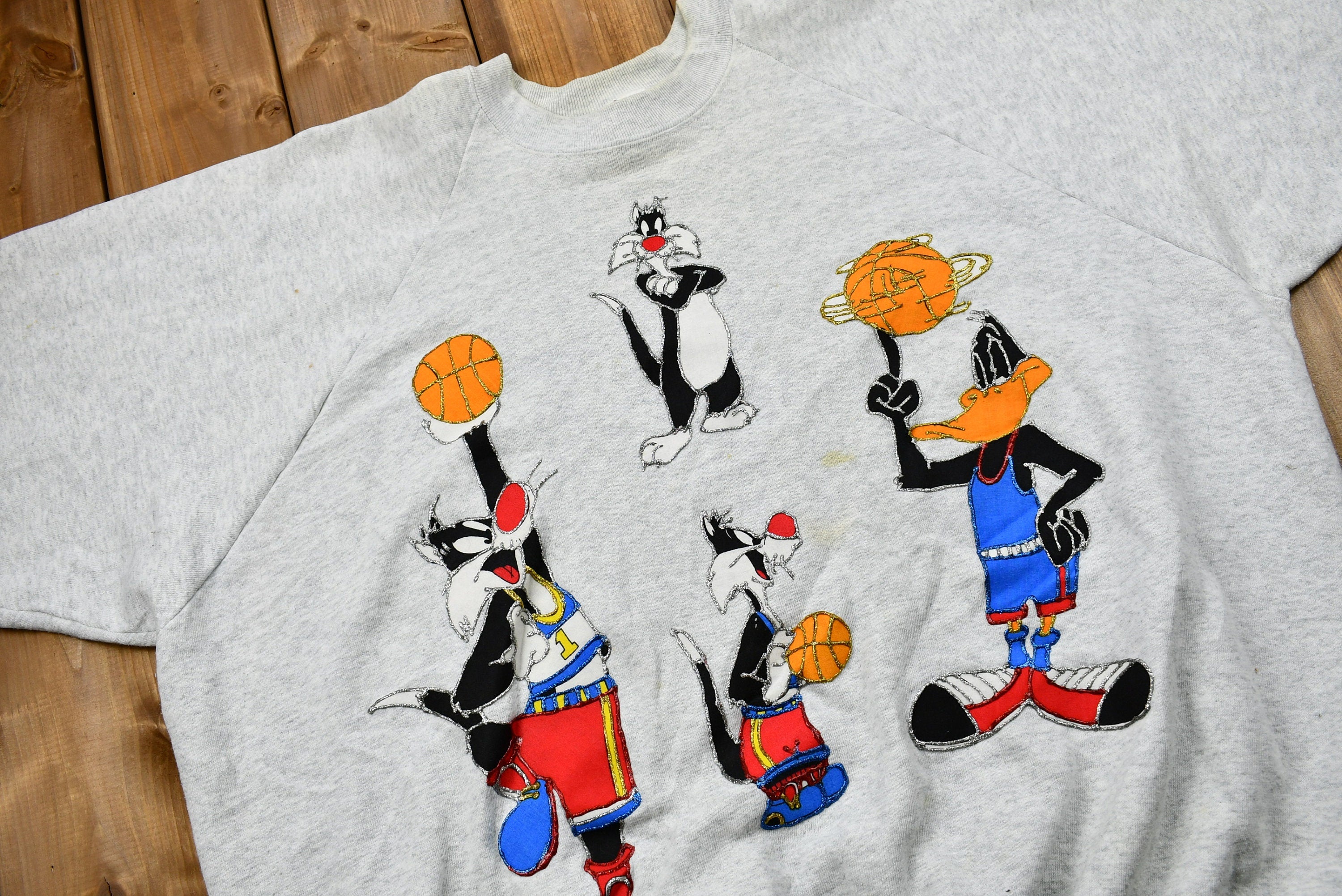 Vintage 1990s Glittery Looney Tunes Basketball Crewneck Sweatshirt