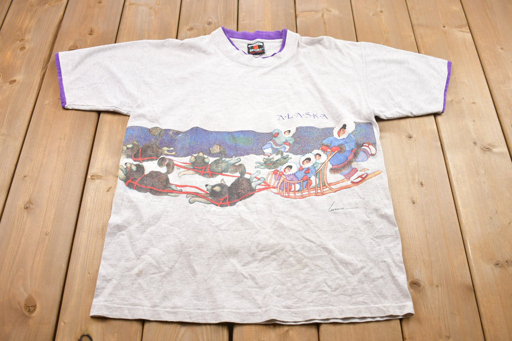 Vintage 1990s Double Collar Dog Sledding Alaska Souvenir T Shirt