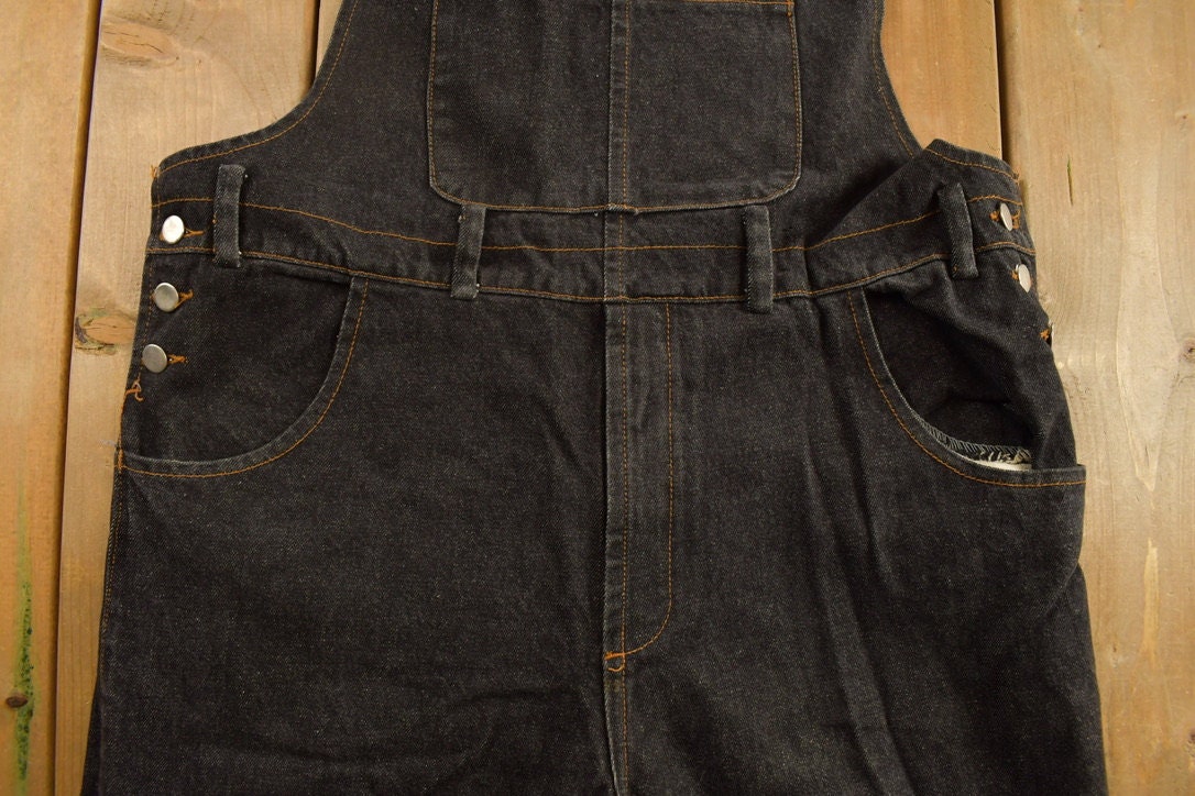 Vintage 1990s Serge De Nimes Black Denim Jean Overalls Size 38 x 29