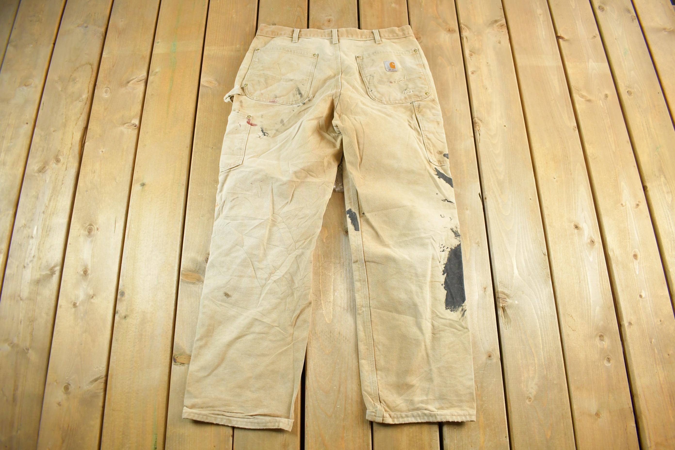 Vintage 1990s Carhartt Paint Distressed Double Knee Denim Work Jeans Adult 34 x 29