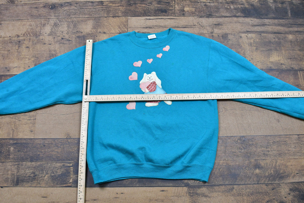 Vintage 1990s Bunny Rabbit Crewneck / Love & Hearts Sweatshirt / Stedman Pullover Sweatshirt / Made In USA / Streetwear