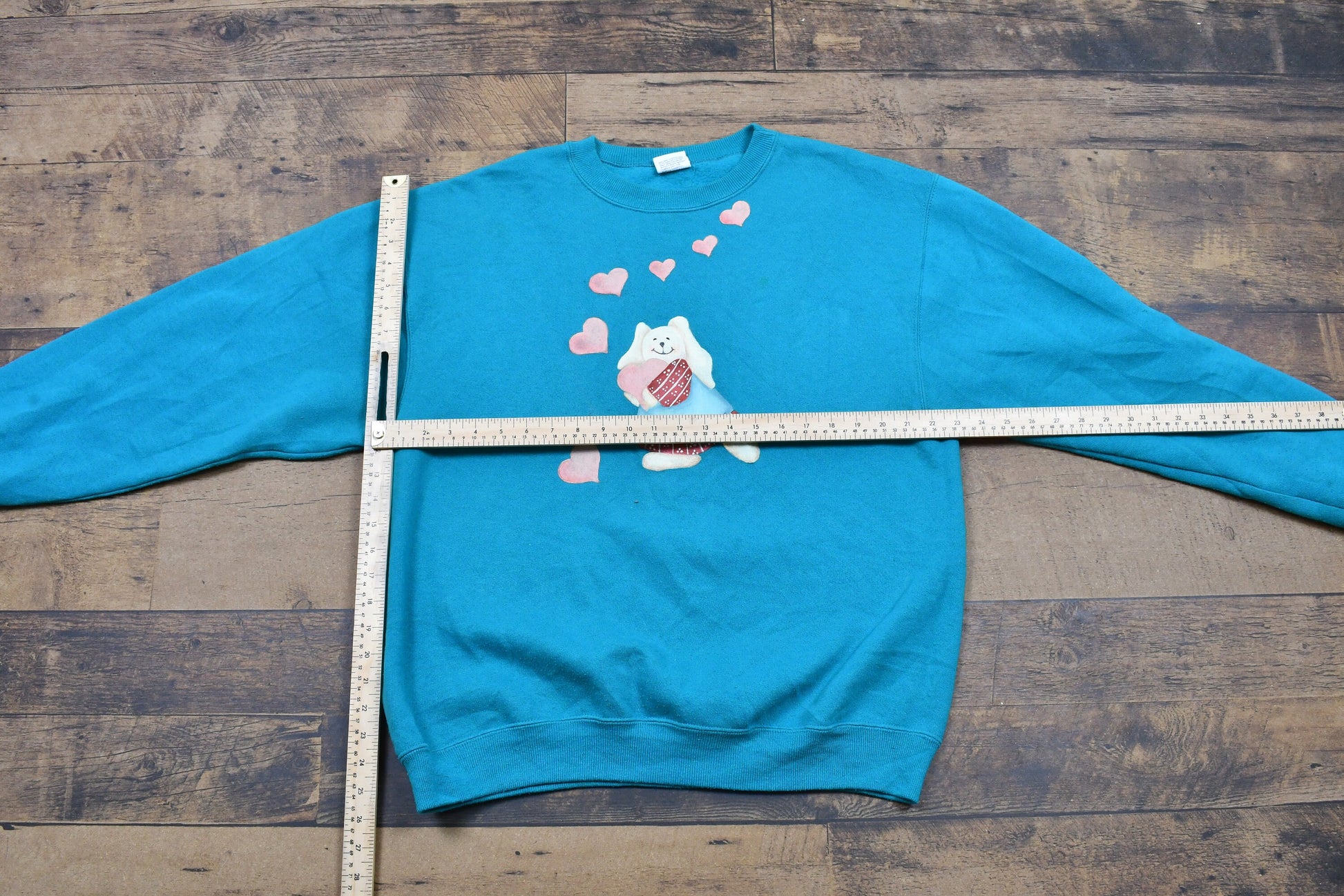 Vintage 1990s Bunny Rabbit Crewneck / Love & Hearts Sweatshirt / Stedman Pullover Sweatshirt / Made In USA / Streetwear