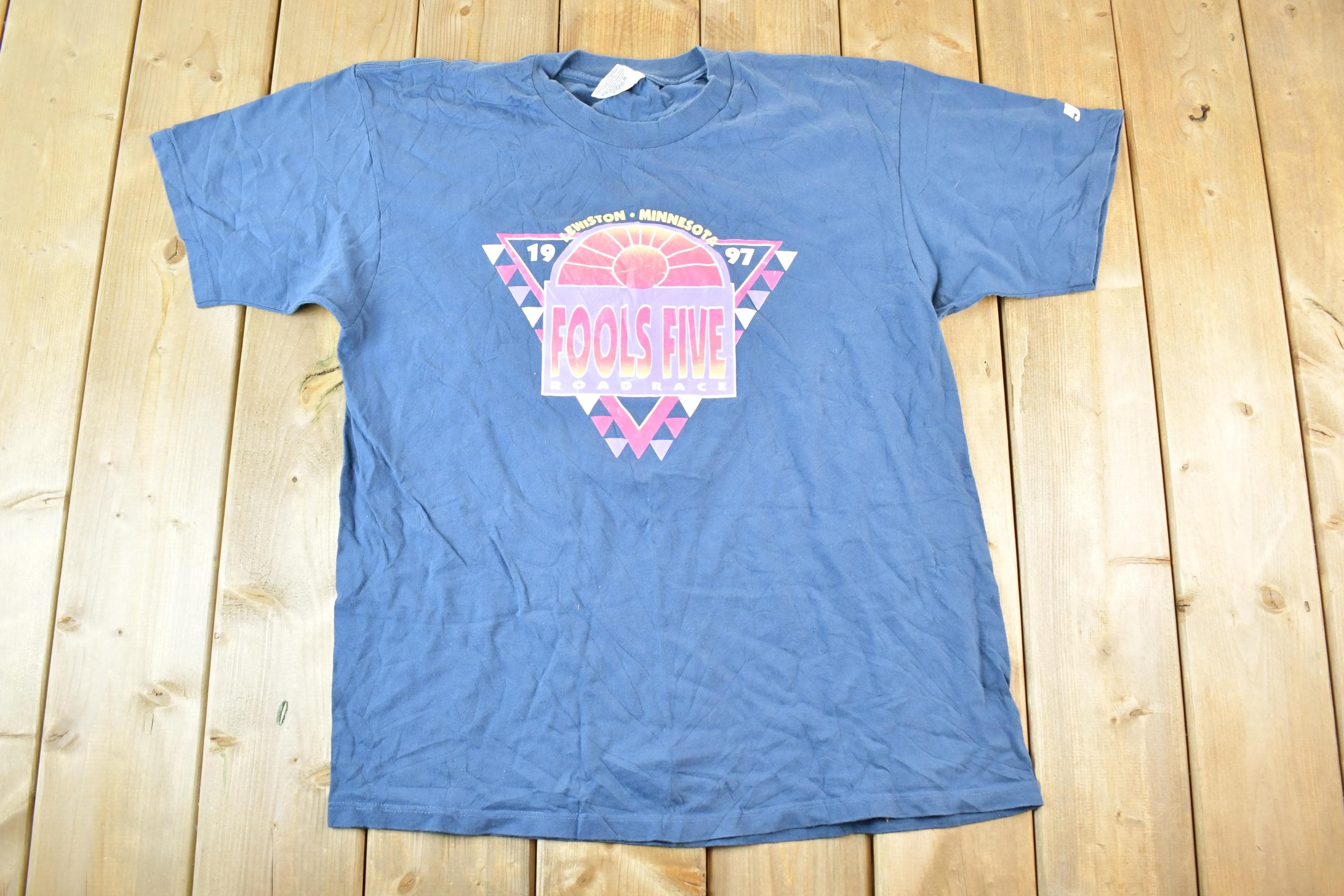 Vintage 1997 Lewistin Minnesota Fools Five Road Race Souvenir T-Shirt Mens L