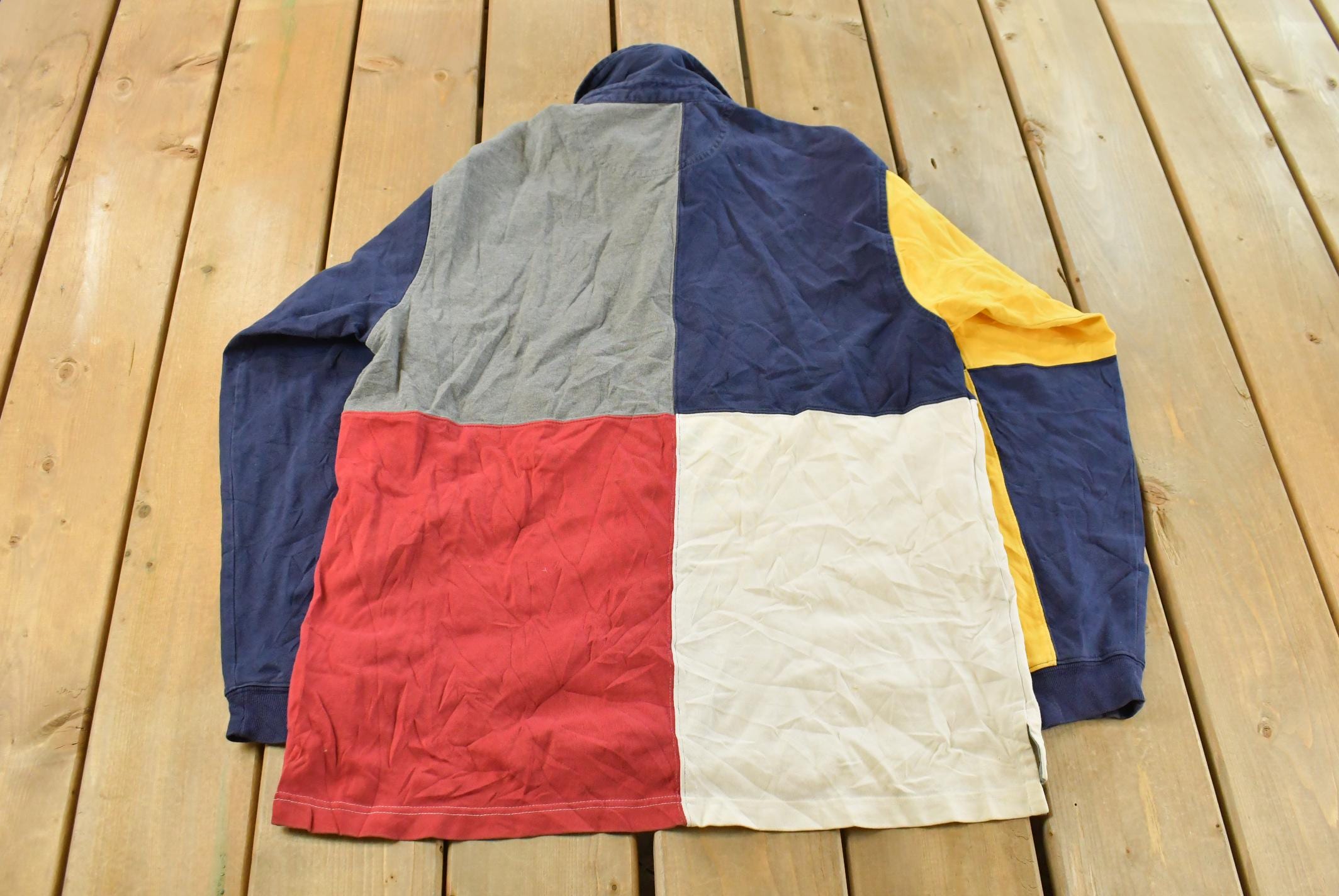 Vintage 1990s Izod Rugby Button Up Shirt Men's M  90s Color Blocked  Preppy Button Up