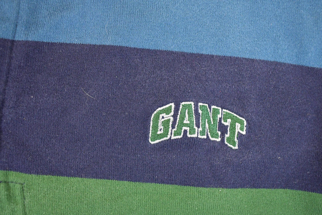 Vintage 1990s Gant Striped Denim Collar Quarter Button Rugby Shirt Men's L
