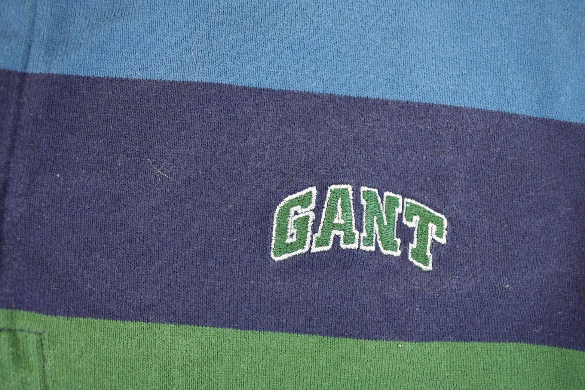 Vintage 1990s Gant Striped Denim Collar Quarter Button Rugby Shirt Men's L