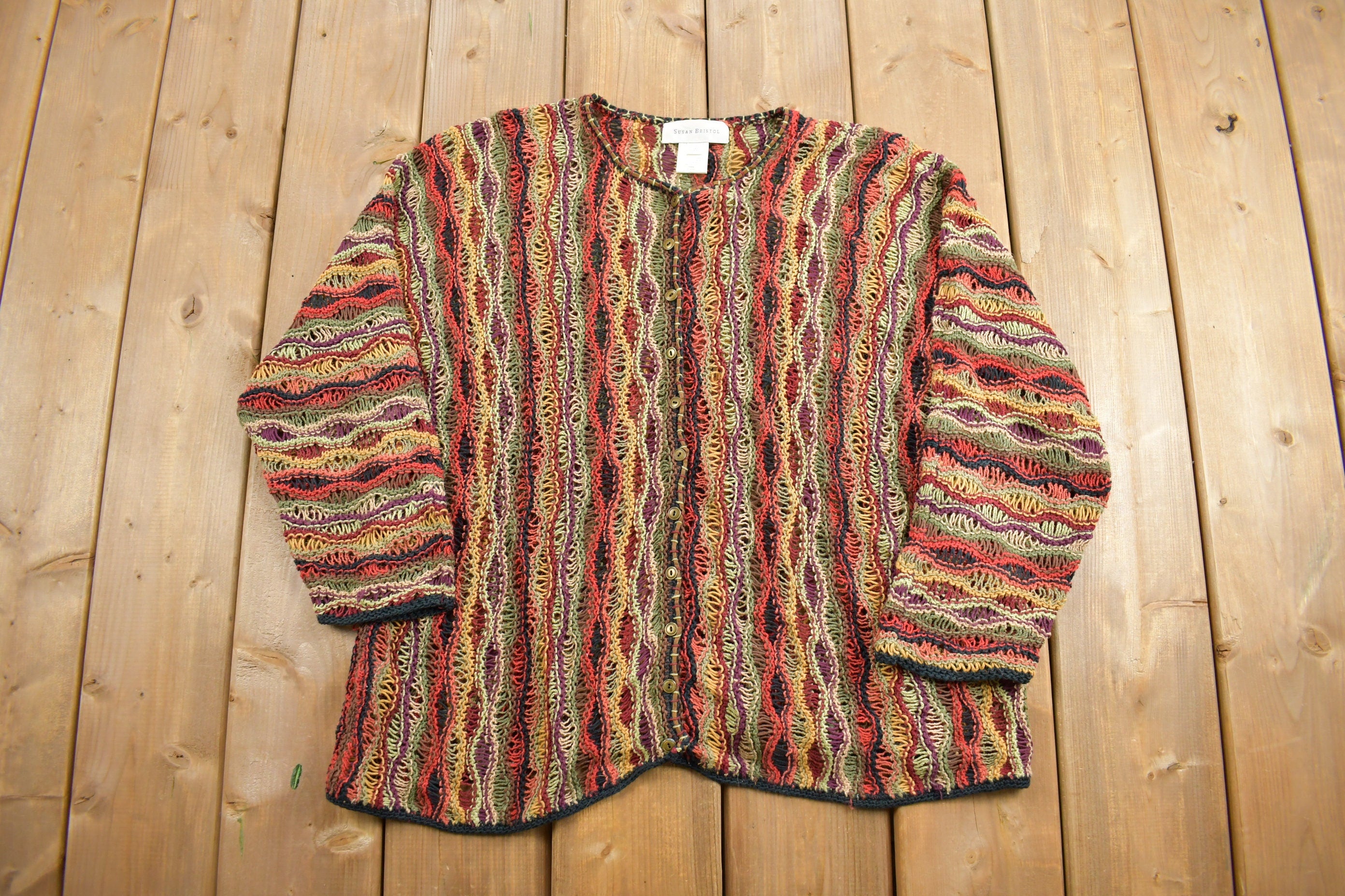 Vintage 1990s Susam Bristol Loose Gauge Knit Cardigan Sweater