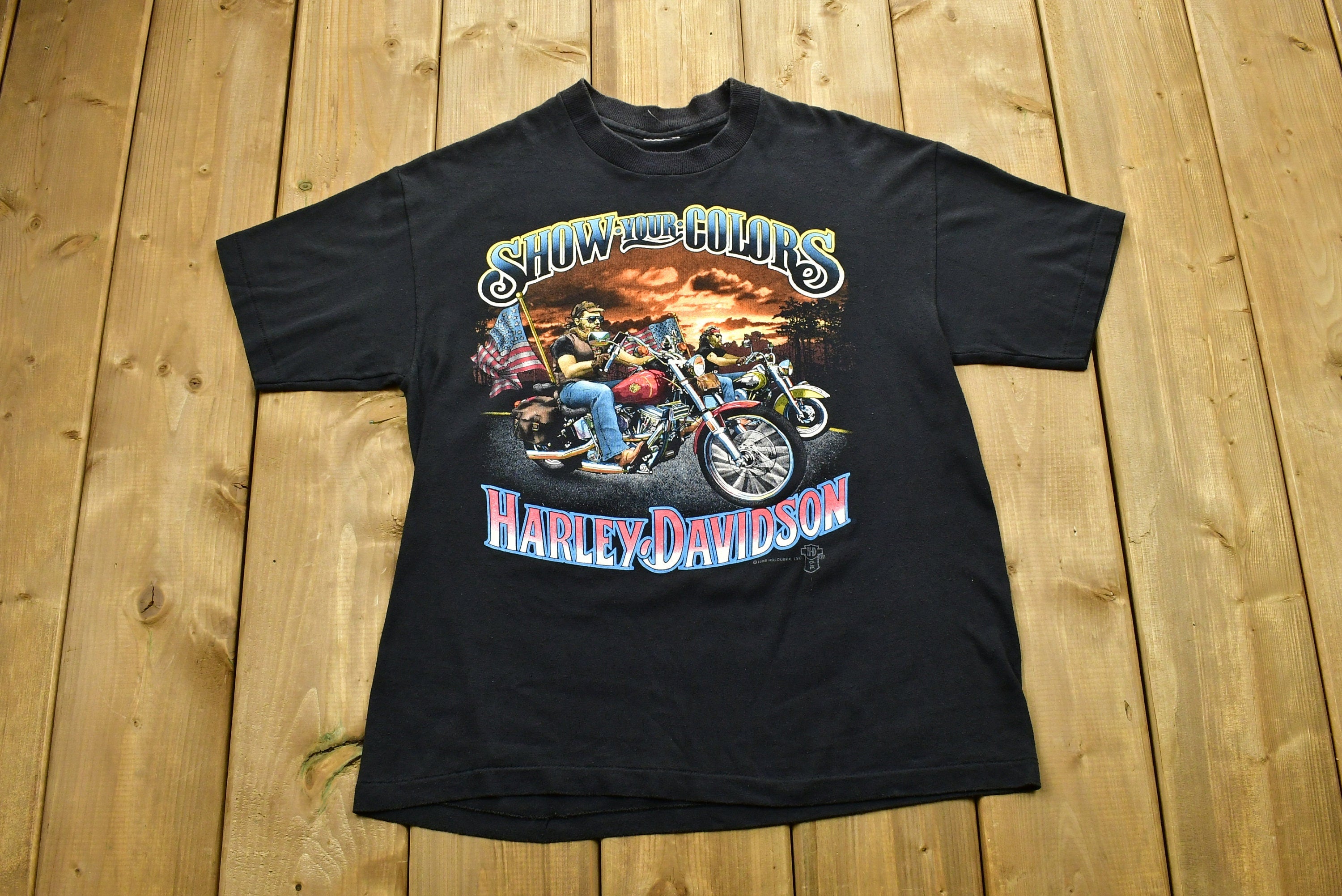 Vintage 1988 Harley Davidson Motorcycles Puerto Rico 3D Emblem T-Shirt