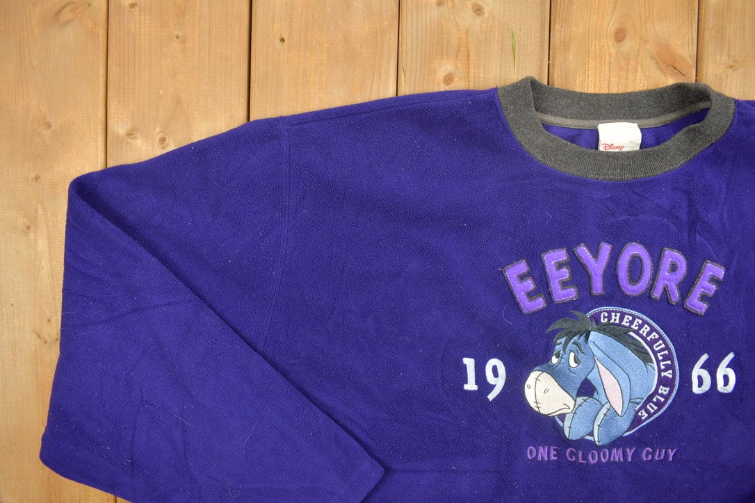 Vintage 1990s Disney Eeyore Fleece Crewneck  Vintage Sweatshirt  American Sportswear  Deep Pile  Embroidered Logo  90s Disney