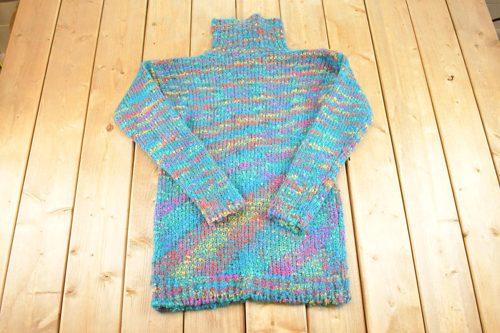 Vintage 1990s Ivy Wear Mohair Knit Turtle Neck Sweater Womens L  90's Abstract Pattern 3D Knitted Sweatshirt