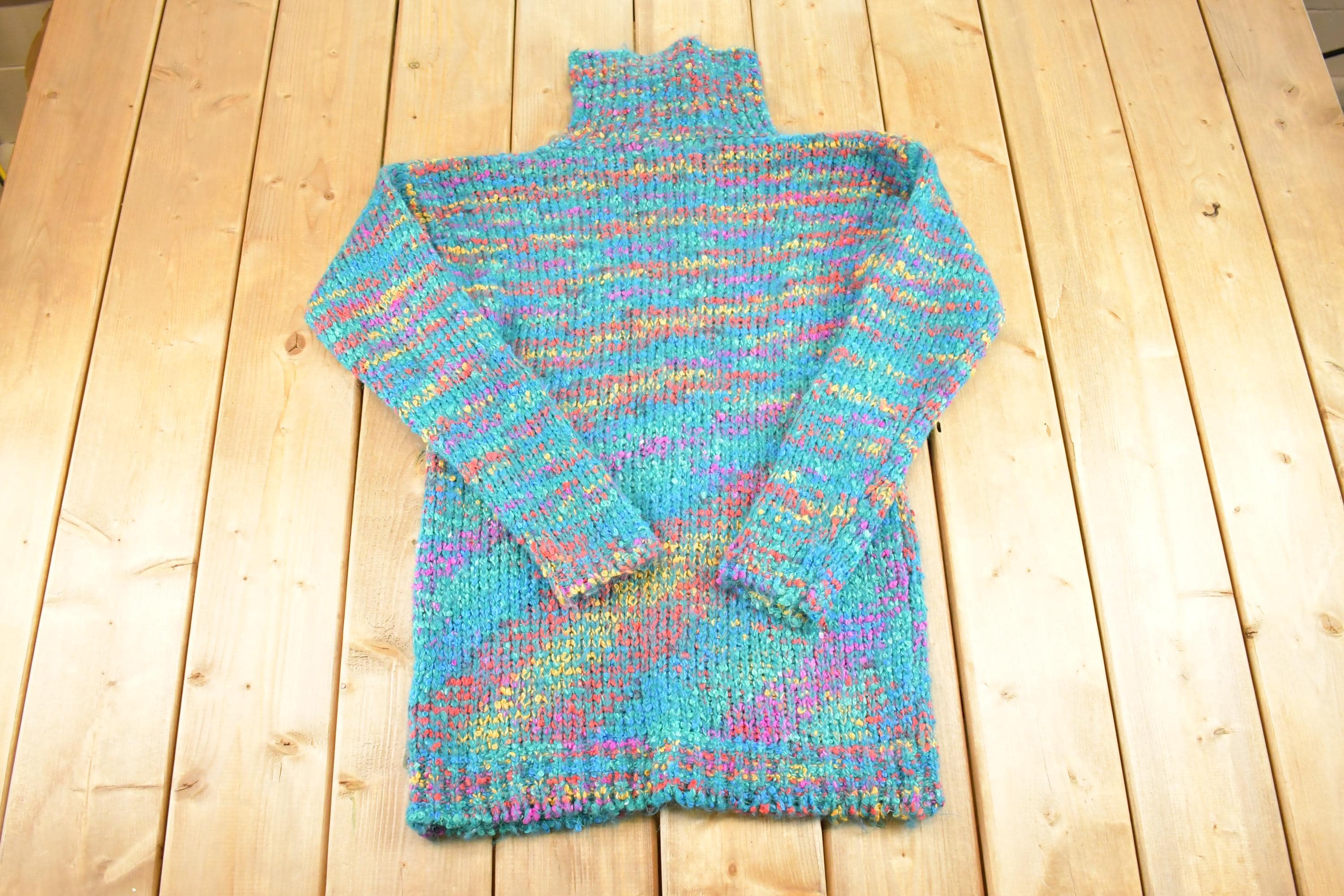 Vintage 1990s Ivy Wear Mohair Knit Turtle Neck Sweater Womens L  90's Abstract Pattern 3D Knitted Sweatshirt