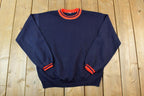 Vintage 1980s Blank Striped Collar Crewneck Sweatshirt