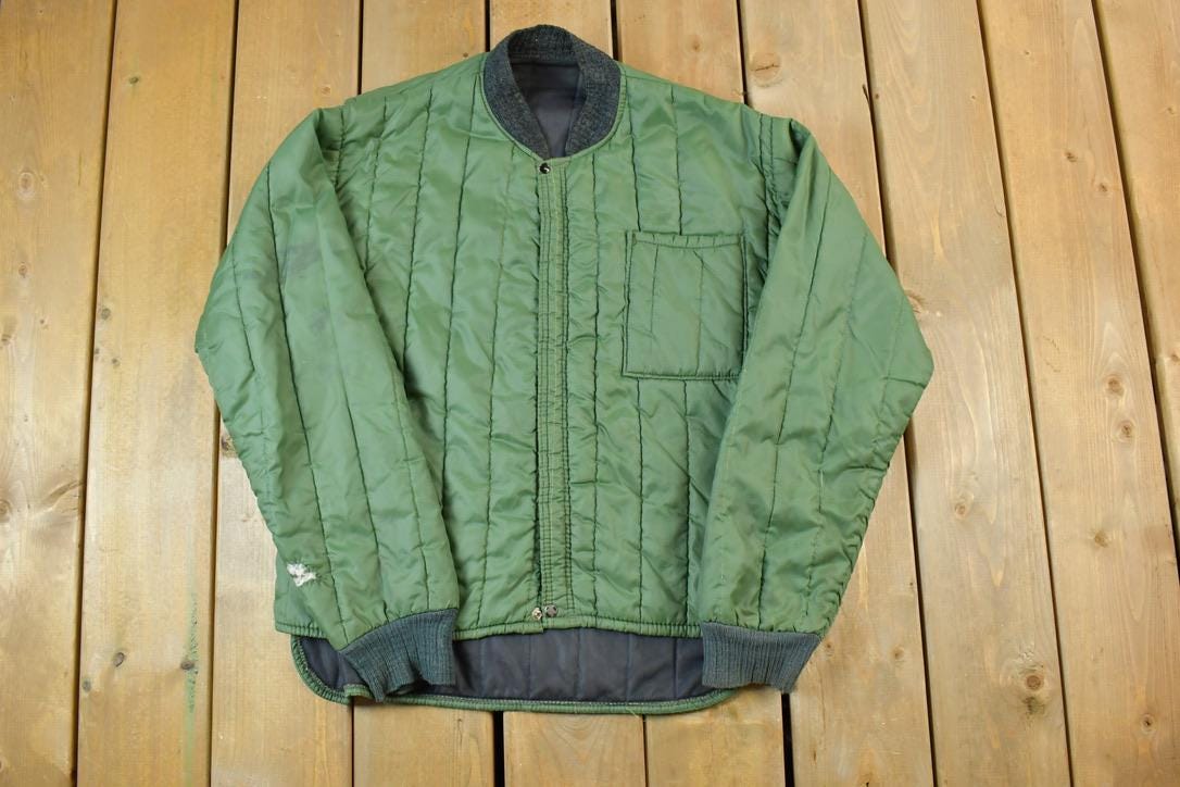 Vintage 1970s Army Green Military Windbreaker Button Up Army Jacket
