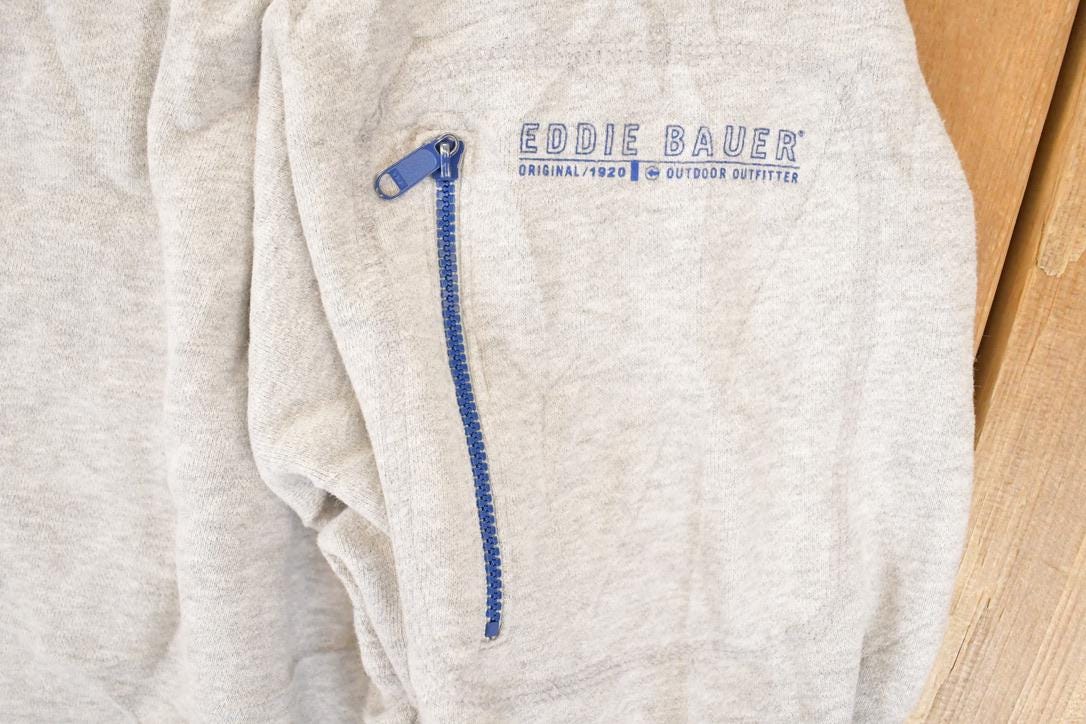 Vintage 1990s Eddie Bauer Sleeve Pocket Graphic Print V Neck Sweatshirt Mens XL / 90's Outdoorsman Sweater