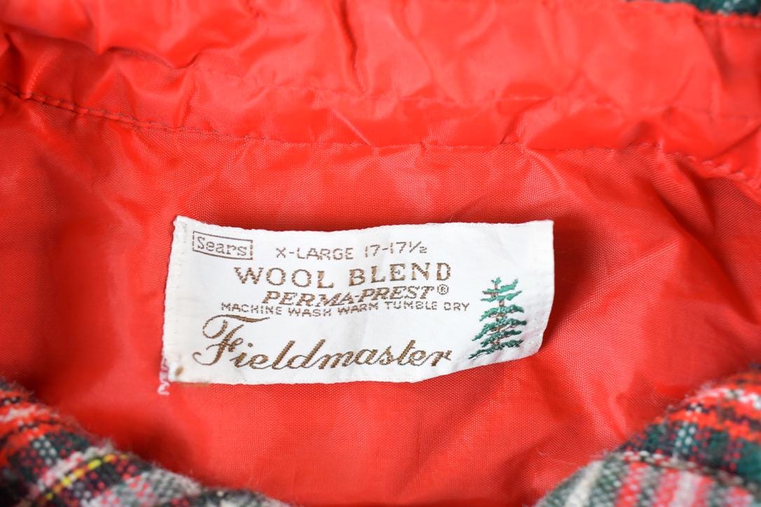 Vintage 1970s Sears Fieldmaster Plaid Flannel Lined Wool Blend Button Up Shirt Mens L