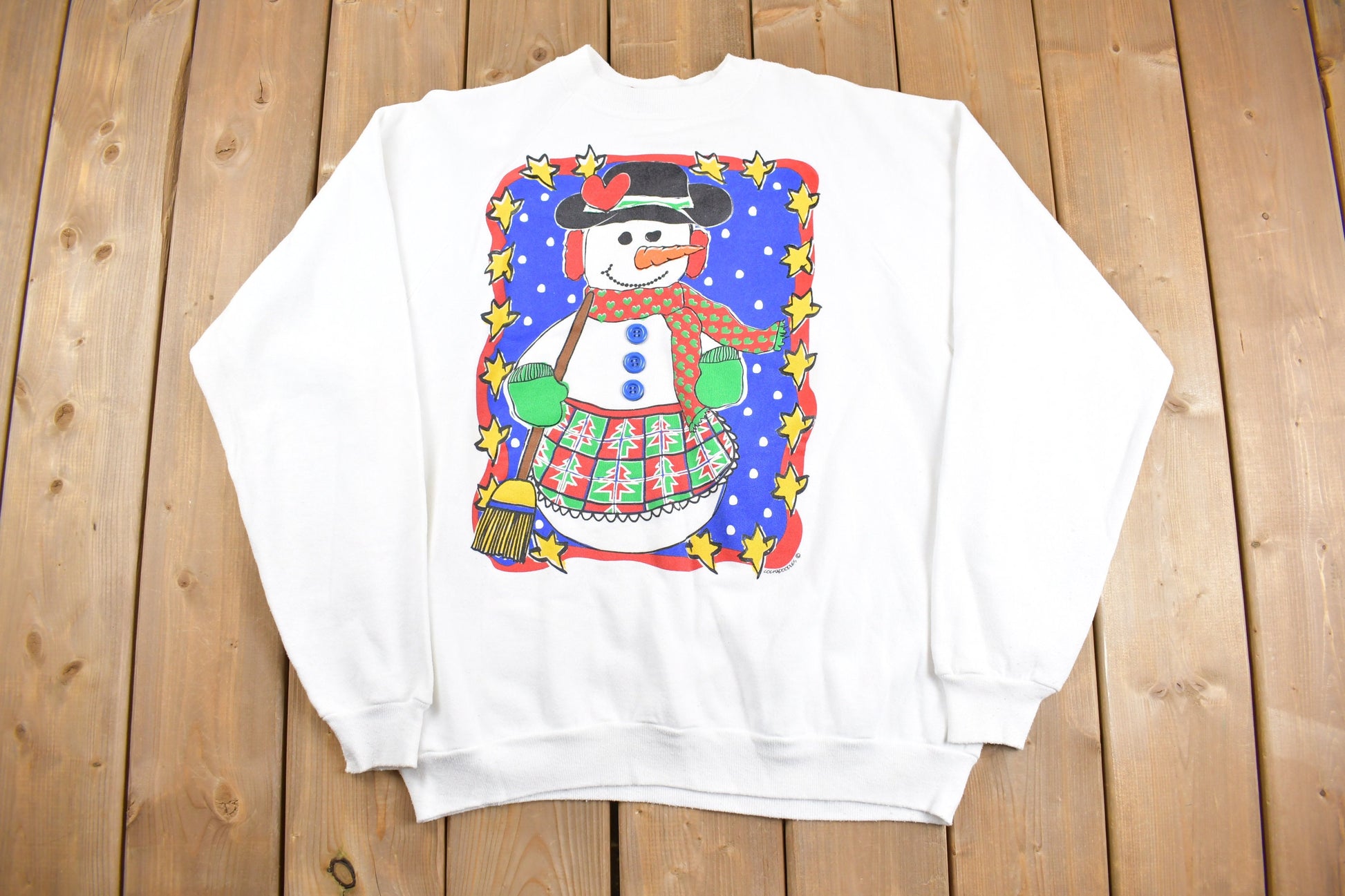 Vintage 1990s Cute Snowman Graphic Crewneck Sweatshirt / 90s Crewneck / Made In USA / Christmas Sweater / Streetwear