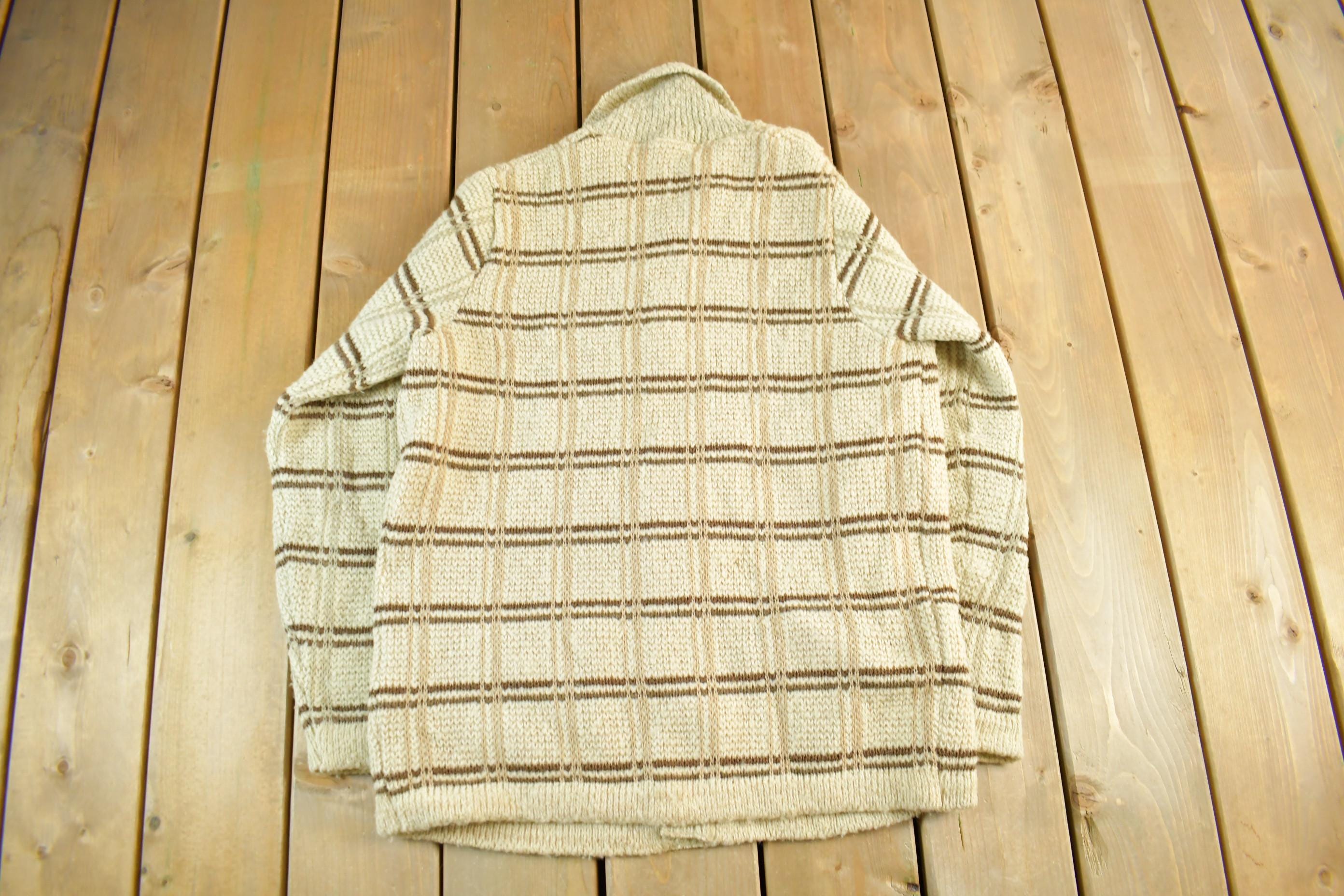 Vintage 1960s Cladwell Wool Knit Cardigan Sweater Adult Medium  Vintage 60s Crewneck  Made in Canada  True Vintage