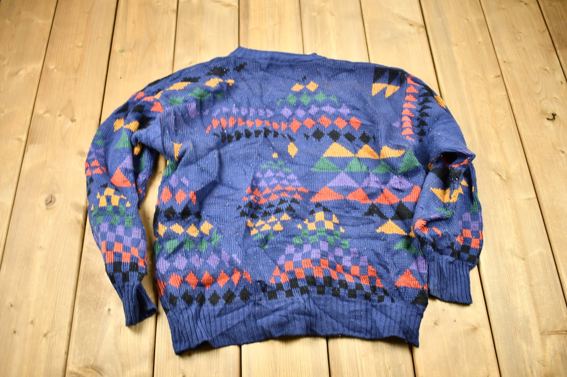 Vintage 1990s Abstract Pattern Knitted Cardigan Sweater /