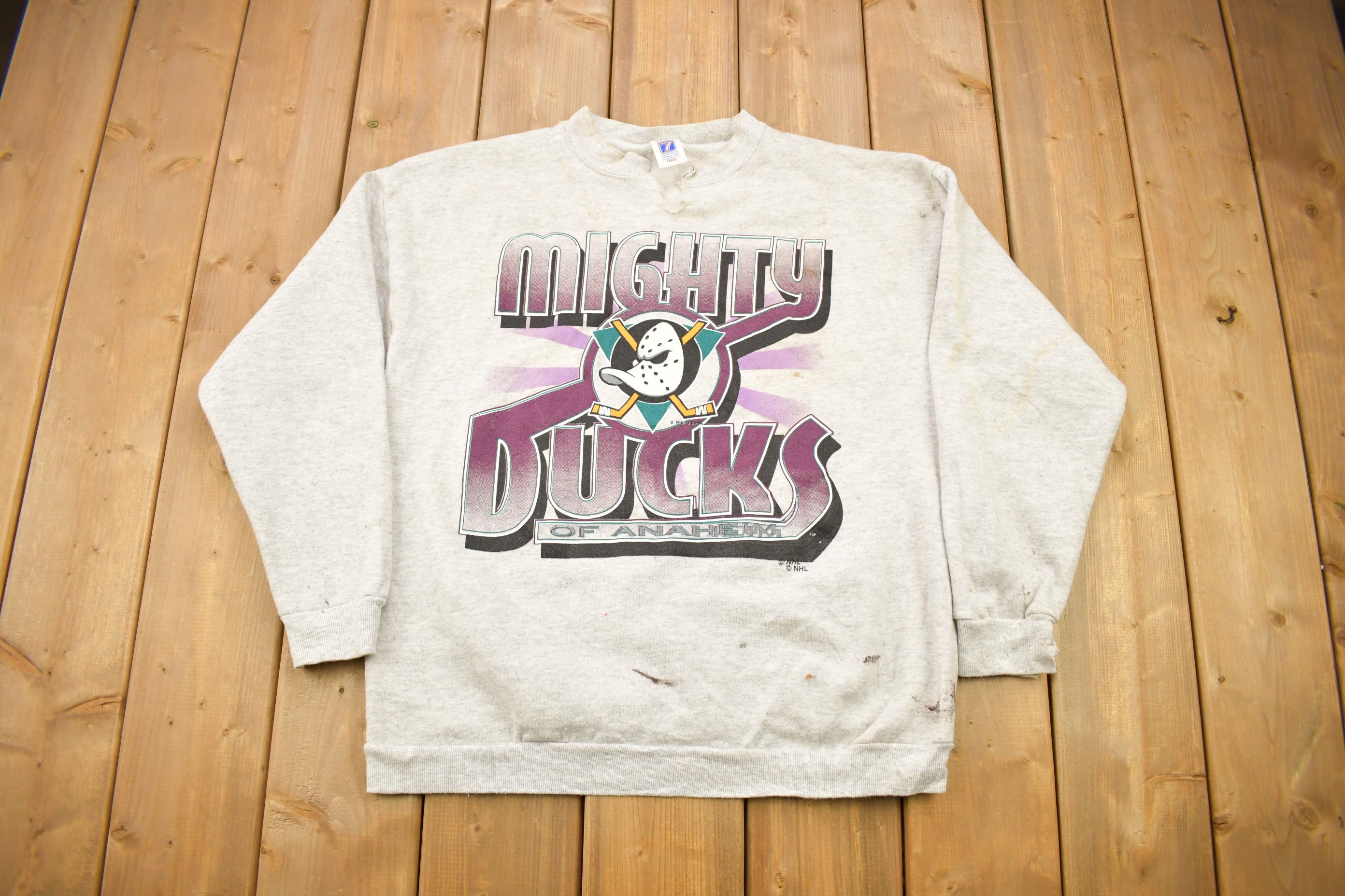 Vintage 1990s Mighty Ducks Of Anaheim NHL Logo 7 Crewneck Sweatshirt