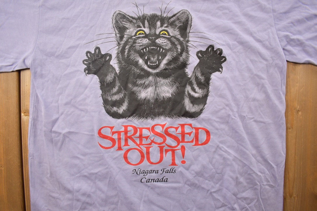 Vintage 1990s Stressed Out! Niagara Falls Canada Travel T-Shirt Streetwear Fashion