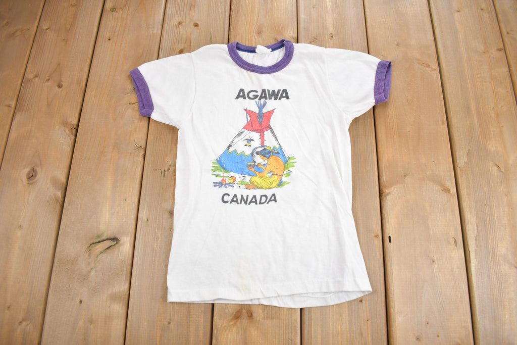 Vintage 1980s Agawa Canada Graphic Ringer T Shirt