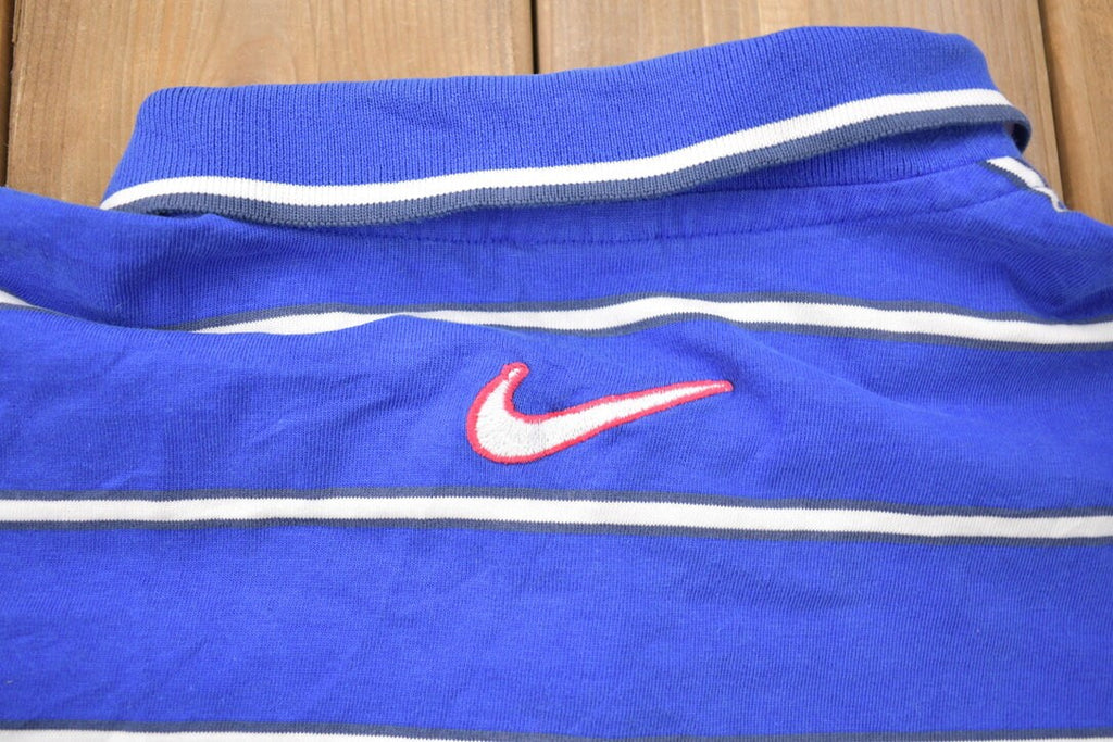 Vintage 1990s Nike Swoosh Embroidered Blue Polo T-Shirt